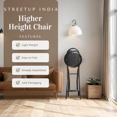 Image of Streetup India 24 Inch Seat Height Folding Stool Chair for Kitchen /Restaurant /Shop Counter| Higher Height Chair Black