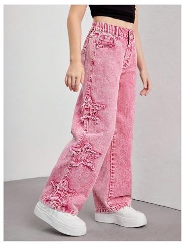 Floerns Girl's Ripped Star Y2k Denim Pants Elastic Waist Straight Leg Street Jeans4