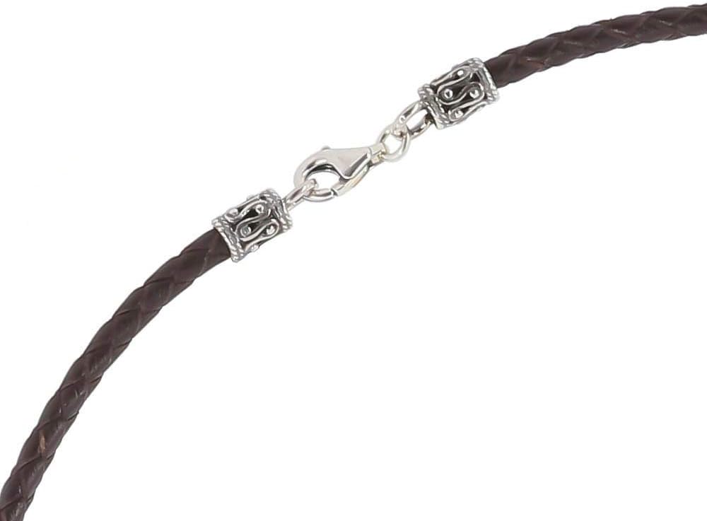 egemmall Antique Sterling Silver 3mm Dark Brown Braided Leather Cord Necklace/Choker with Lobster Claw Clasp [Choose from 12" to 36"]
