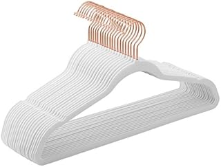 SONGMICS Set of 20 Velvet Hangers, 42 cm Long, Thin and Durable, High Load Capacity, with 360° Swivel Rose Golden Hooks, for Coats Shirts Suits, White CRF026W01