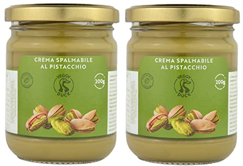 Veggy Duck - Crema de Pistacho 400g (2 x 200g) | Con 45% Pistachos Mediterráneos | Sabor Dulce | Comida Artesanal Italiana Gourmet | Ideal para Desayunos y Postres