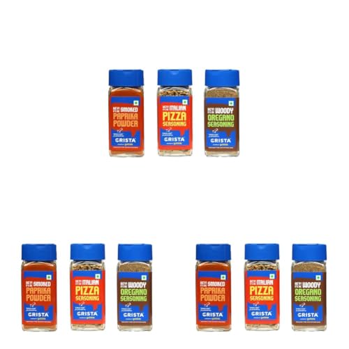 Image of CRISTA Italian Seasonings Combo Pack | Paprika Powder x 1, 45 gms | Oregano Seasoning x 1, 50 gms | Pizza Seasoning x 1, 40 gms | Pack of 9 | Zero added Colours, Fillers, Additives & Preservatives