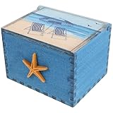 BESTYASH Caja de Cerillas de Madera Estilo Mediterráneo, Organizador Costero Multifuncional Mediano, Acabado en Azul Profundo Diseño de Estrella de Mar, para Almacenamiento de Objetos
