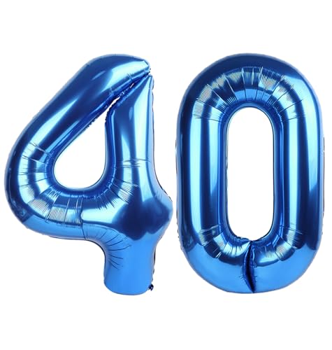 Image of 40 Balloon 40 inch Dark Blue Number Balloons for 40th Birthday Decoration | Saturated Color, Large 40 in, With Inflation Straw & Hanging Hole, Great for Men's Party, Back-To-School Season, Pool Party