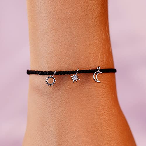Pura Vida Bracelet Silver Celestial Charm Bracelet - Adjustable Bracelet With Waterproof Band, String Bracelet For Women - Stackable Bracelets For Teen Girls, Handmade Bracelets For Teens - White #TOP3