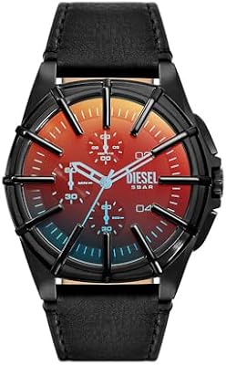 Diesel Reloj Framed para hombre, Movimiento de cuarzo cronógrafo a tres agujas con correa de silicona, acero o piel, Negro y espectro, 44 mm