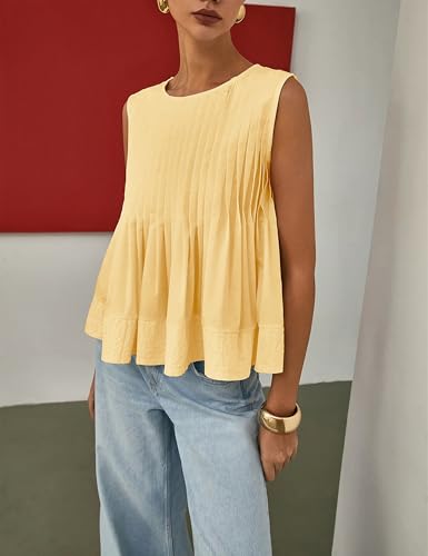 Womens Summer Tank Tops Pleated Babydoll Tops Sleeveless Peplum Casual Blouse T Shirts4