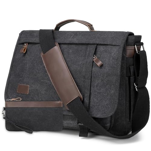 17.3 Inch Messenger Bag for Men: 2PCS Laptop Bag PU Leather Canvas Work Briefcase Large Office