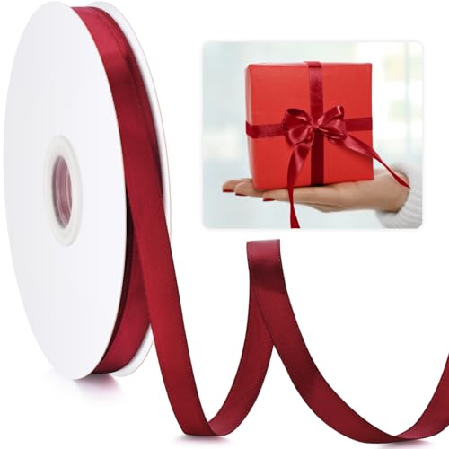 3/8 Wine Red Ribbon 50 Yards Ribbon for Gift Wrapping Flower Bouquet Crafts Bow Leis Hair Satin Fabric Ribbons for Bridal Wedding Party Decoration Every Holiday