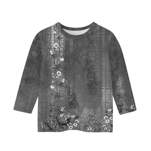 3/4 Sleeve Tops for Teen Girls Crew Neck Cute Tees Shirts Summer Floral Print Tees Blouse Casual Athletic Clothes3