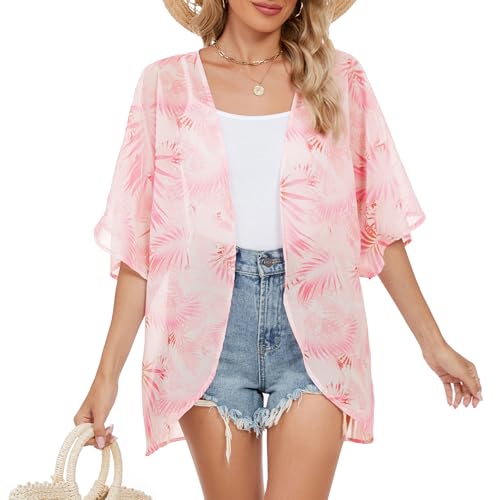 Zando Short Sleeve Kimono Cardigans Floral Kimono Cover Ups Womens Casual Shawl Cardigan Loose Open Front Kimono Tops