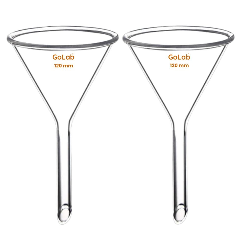 GOLABLaboratory 2-Pack Glass Heavy Wall Funnel, Short Stem 120mm Diameter, 120mm Stem Length