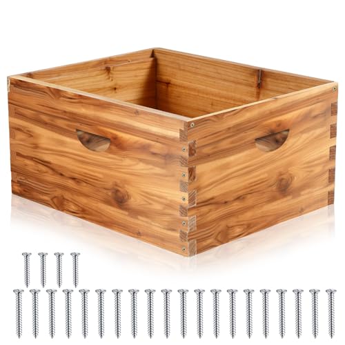 1 Pieces Deep Bee Box for 10 Frame Unassembled Hive Box Brood Box with Wax Coating, Beekeeping Brood Box with 12 Pcs Screws, Dipped in Beeswax Bee Hives Boxes Starter Kit, 9 5/8 Inch
