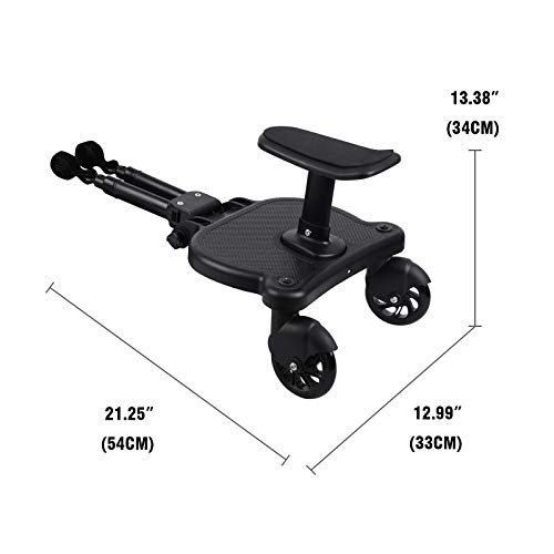 Honhill Mini Buggy Board mit Klettverschluss und verstellbare Stange Sitz Kinderwagen Board für Baby Jogger Travel Pram Kinderwagen Abnehmbarer Steckersitz und Montage (schwarz Doppelrad)
