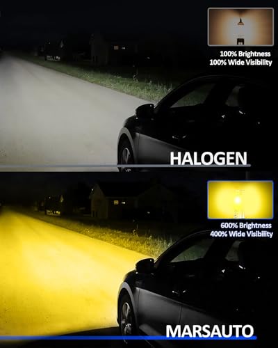 Image of Marsauto H3 Yellow Led Fog Light Bulb, 600% High Bright H3LL Fog Lights Led, 12,000LM 3000K Amber Yellow LED Fog Lights, 1:1 Mini Size Upgraded CSP Chips H3 Fog Bulb, Side Marker Parking Light Combos
