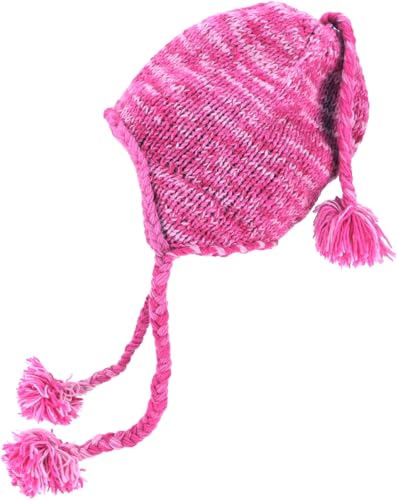GURU SHOP Wollmütze mit Ohrenklappen, Norwegermütze, Batik Wintermütze, Bommelmütze - Pink/Batik, Herren/Damen, Wolle