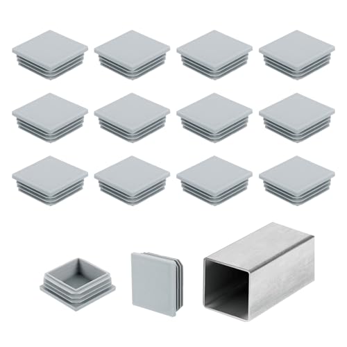 Image of uxcell 2 inch (50mm) Square Tubing End Caps, 16 Pcs Plastic Hole Plugs Insert End Cap for Metal Tubing Post Chair Leg Table Bookshelves Furniture, Grey