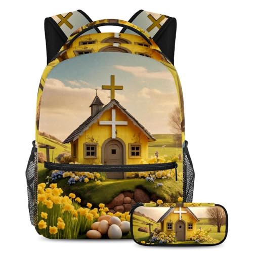Sac à dos et trousse de Pâques jaune pour adolescent et enfant
