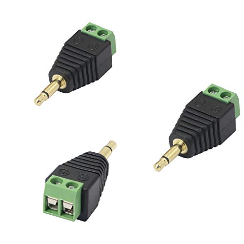 Gelrhonr - Confezione da 3 connettori mono maschio a 2 pin, 1/8" StereoTS con spina audio a vite senza saldatura, per cuffie e auricolari, confezione da 3