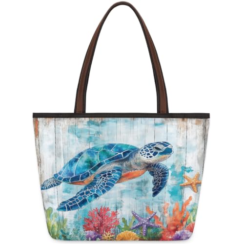 Sac fourre-tout tortue de mer en polyester pour vos journées shopping et plage