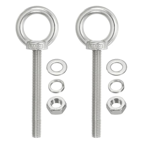 Image of PATIKIL M10 x 80mm Lifting Shoulder Eye Bolt, 2Pcs 304 Stainless Steel Lifting Ring Threaded Eyebolt with Nuts Washers for Hanging Hammocks Articles