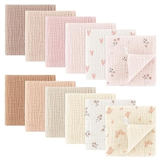 Bearmoss Baby Musselin Waschlappen Moltontücher 100% Baumwolle Weiche Spucktücher Baby,Atmungsaktiv und Extrem Saugfähig Musselin Tuch für Saugstark Mulltücher 12 Stück 25 x25cm (Rosa-Braun)