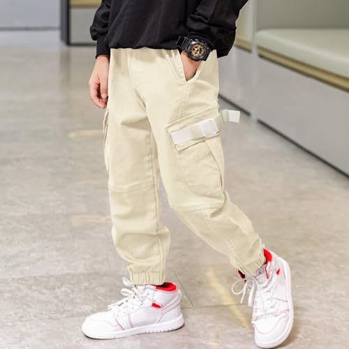 Image of Boys Cargo Pants Cotton Casual Pants Elastic Waist Hiking School Uniform Sweatpants Joggers