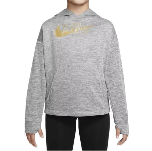 Nike Therma-FIT Big Kids' (Girls') Pullover Hoodie Black Heather (as1, alpha, m, regular, Standard, Black Heather, Medium)
