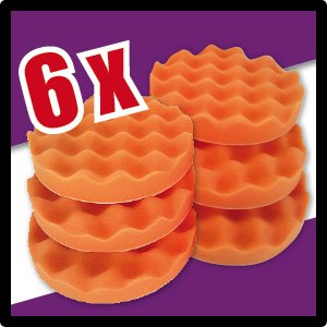 Polierschwämme Polierpads Polierzubehör 180 mm oder 150 mm Gewaffelt oder Glatt - Kletthaftend & In Verschiedenen Härtegraden Für Die Poliermaschine 6er-Set Orange (Medium, 150 mm gewaffelt)