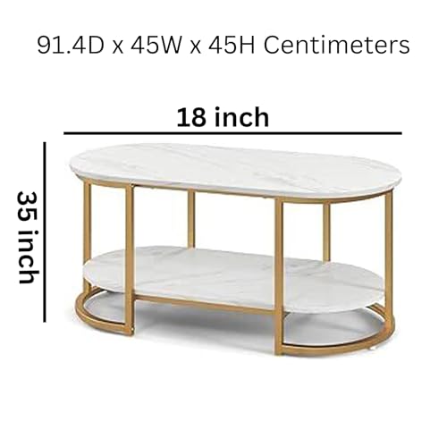 Image of NEST NATURE HAVEN Coffee Table for Office, Dining, or Tea Room, Center Table for Living Room, Contemporary Simple Coffee Cocktail Table with Marble Desktop and Gold Metal Frame-White Gold