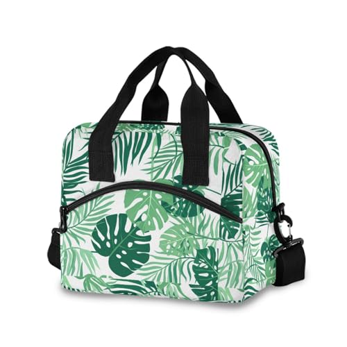 Sinestour Insulated Lunch Bag Reusable Cooler Palm Green Leaves Lunch Box Adjustable Shoulder Strap for Office Men Women