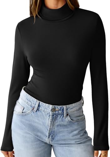 Womens Long Sleeve Shirts Mock Turtleneck Fall Fashion Basic Thermal Underwear Tops Winter Clothes 2025