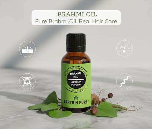 Image of Earth N Pure Brahmi Oil for Hair, Cold Pressed, Natural and Therapeutic Grade With Glass Dropper - 30 ML