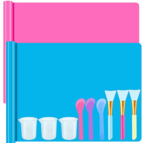 ONESING 11 Pcs Silicone Mats for Crafts Silicone Sheets Silicone Brushes Silicone Molds for Resin Jewelry Casting Tool Kit Silicone Stir Sticks 15.7 x 11.7 inches