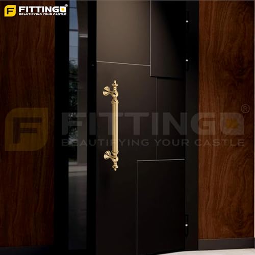 Image of Vintage Royal Main Door Handle | 16 Inch Premium Pull Push Handle for Home, Office, Hotels & Villas | Stainless Steel Gold TT Finish |Hole to Hole 400mm | 3 Years Warranty