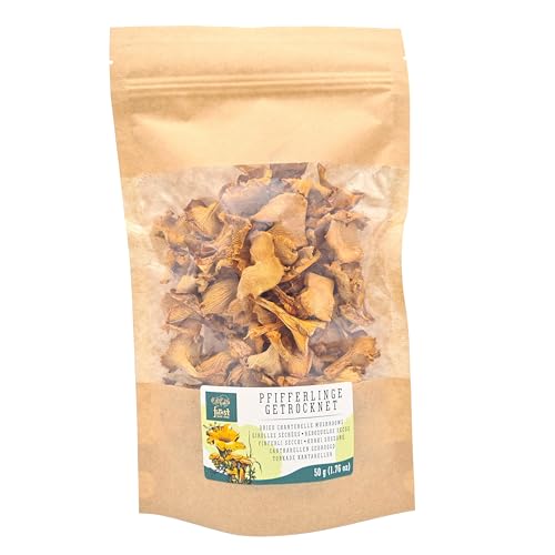 Forest Food Shop Chanterelles séchées 50 g – cueillies à la main dans les forêts sauvages, champignons séchés à l'air, provenant d'une petite entreprise familiale, idéales pour la cuisine et les