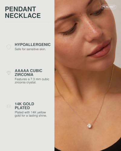 PAVOI 14K Gold Plated Crystal Solitaire 1.5 Carat (7.3mm) Cubic Zirconia Dainty Choker Necklace | Gold Necklaces for Women - Image 3