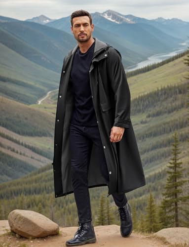 COOFANDY Men's Rain Jacket with Hood Waterproof Lightweight Active Long Raincoat - Image 4