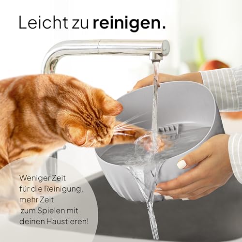 PrettyPaw Katzenbrunnen - Super leiser, BPA-freier 3L Trinkbrunnen für Katze mit LED und Aktivkohlefilter - Leicht zu reinigender Katzen Trinkbrunnen - Aqua Flow (Grau)