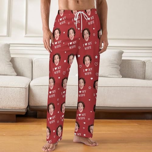 Personalized Couples Matching Pajamas Shorts, Custom Photo Face Shorts Pj Sleep Bottoms Set for Couples Valentine's Day Gifts4