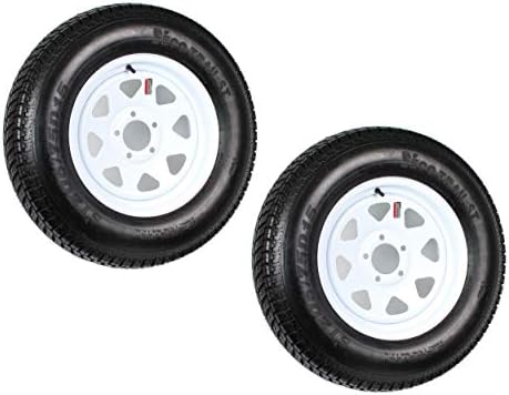 2-Pack Trailer Tire On White Spoke Wheel Rim ST205/75D15 LRC 5 Lug On 5.5 15 x 5