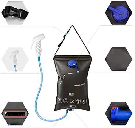 Solar Shower Bag - Camping Shower Solar Shower 4 Gallons / 15 litres | Outdoor Garden Shower Hot Water | Portable Solar Water Bag for Garden Camping Beach Swimming Outdoor Travel Hiking image 5