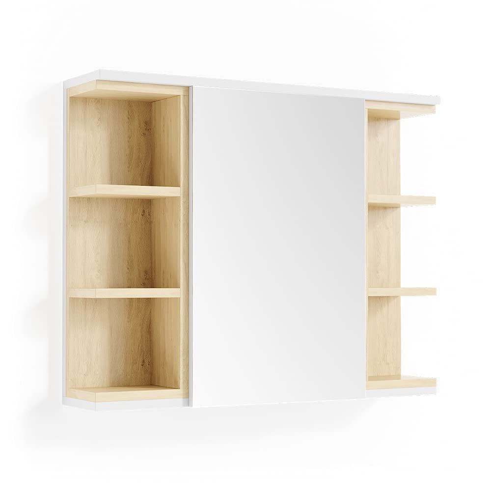 Vicco Armario con Espejo para baño Aquis, Blanco/Sonoma, 79 x 64 cm