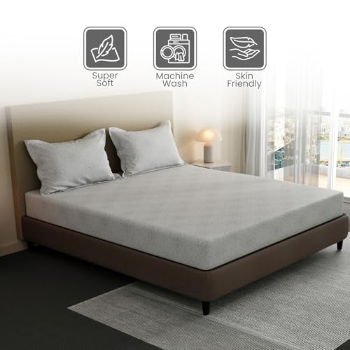 Image of Layers 100% Cotton Fitted Sheet for King Size Bed | Lumina Floret Collection | 144 TC Soft & Breathable | Geometric with 2 Pillow Covers | Wrinkle Free & Colorfast | 3 Pc Bedding Set - Grey