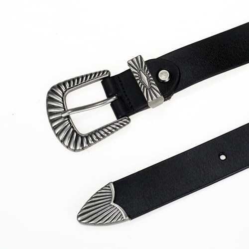 Women’s 1.10″Fashion Black Retro Vintage Leather Belts for Jeans Pants Dresses Ladies Waist Belt with Designer Buckle2