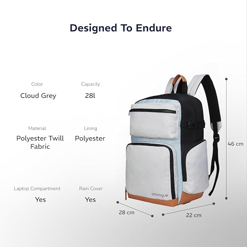 Image of Provogue Zuno 28 litres everyday backpack with 15.6 inch laptop compartment for men and women, stylish contemporary daily use college, office and outdoor bag | With organiser
