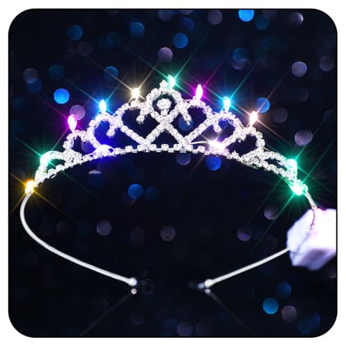 Handcess Leuchtende Diademe und Kronen mit Strasssteinen LED Silber kristall Prinzessinnen krone Stirnband Geburtstags kostüm Tiara Party Rave Haarschmuck für Frauen und Mädchen