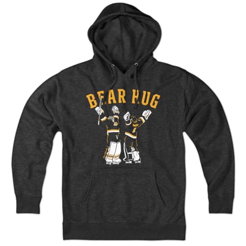 Chowdaheadz Bear Hug Boston Hockey Hoodie – Unisex Pullover Sweatshirt Soft Cotton Blend Charcoal