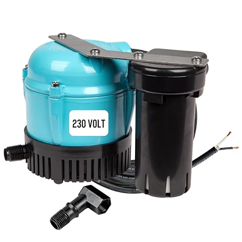 Image of Little Giant 1-ABS 230-volt, 50 /60 Hz, 1 /150 HP, 205 GPH Automatic Shallow Pan Condensate Removal Pump for Ceiling Mounted Air Conditioners or Dehumidifiers with 11' lead wires, Black /Blue, 550532