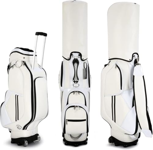 キャディバッグ ゴルフ クラブケース 5ファスナーポケット付き キャスター付きゴルフケース|コンシール可能格納式トロリーバー 取り外し可能ショルダーストラップ スタンド付き (A)